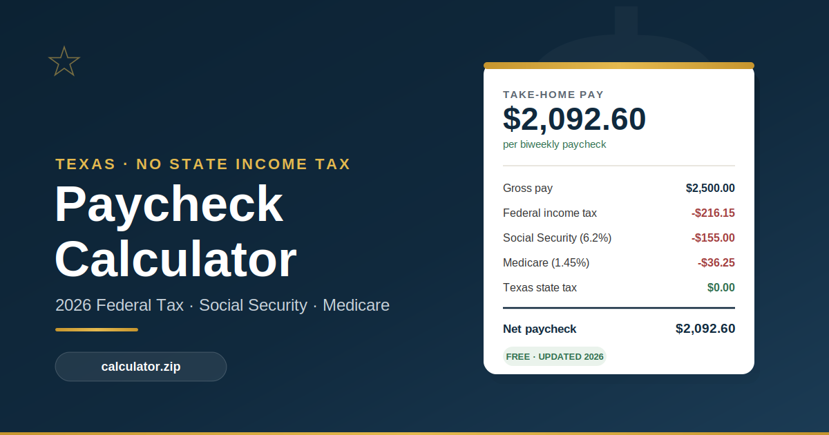 Texas paycheck calculator showing 2026 take-home pay breakdown